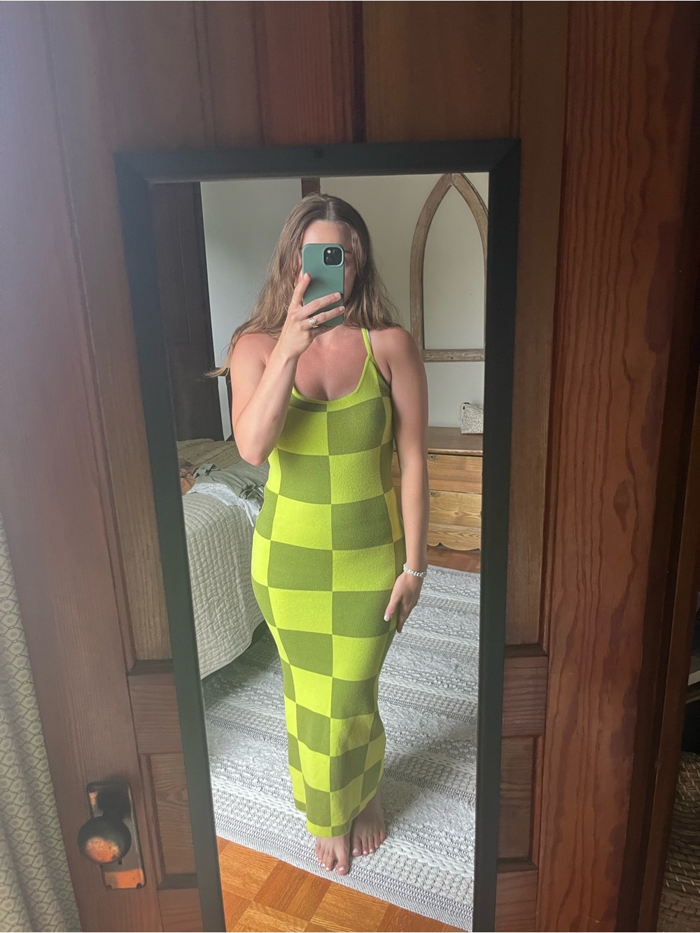 Green Checkerboard Knit Maxi Dress